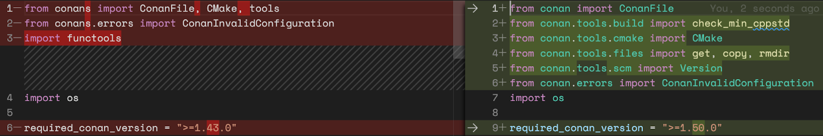 diff updating imports