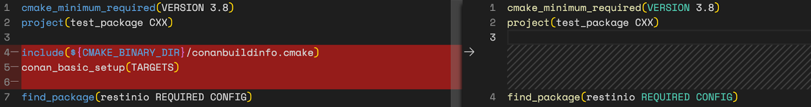 diff old test package cmake list